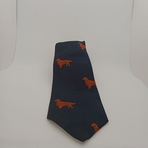 Vintage Chipp Navy Blue Orange/Gold 100% Silk Golden Retriever Mens Neck Tie!